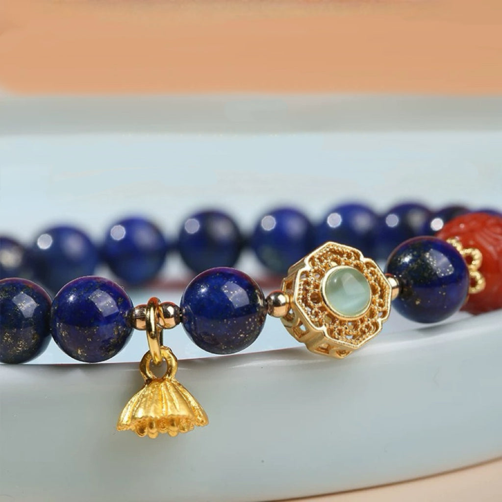 Lapis Lazuli & Red Agate Bracelet, 'Celestial Harmony'