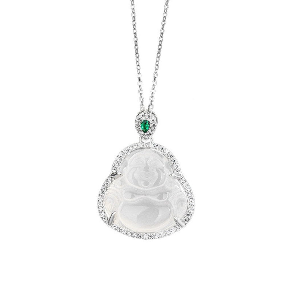 Maitreya Buddha Necklace, 'Jade Serenity'