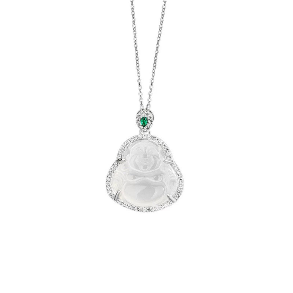 Maitreya Buddha Necklace, 'Jade Serenity'
