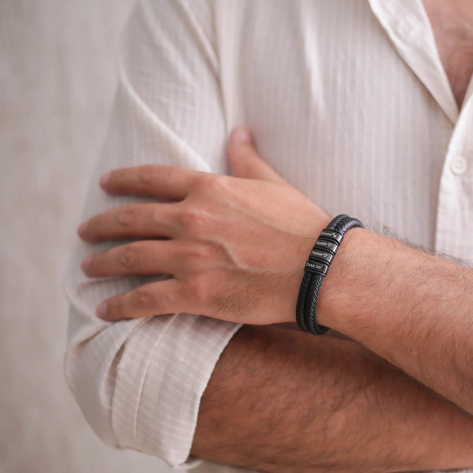 Men's Business Leather Bracelet - Top Grain Cowhide with Stainless Steel Buckle