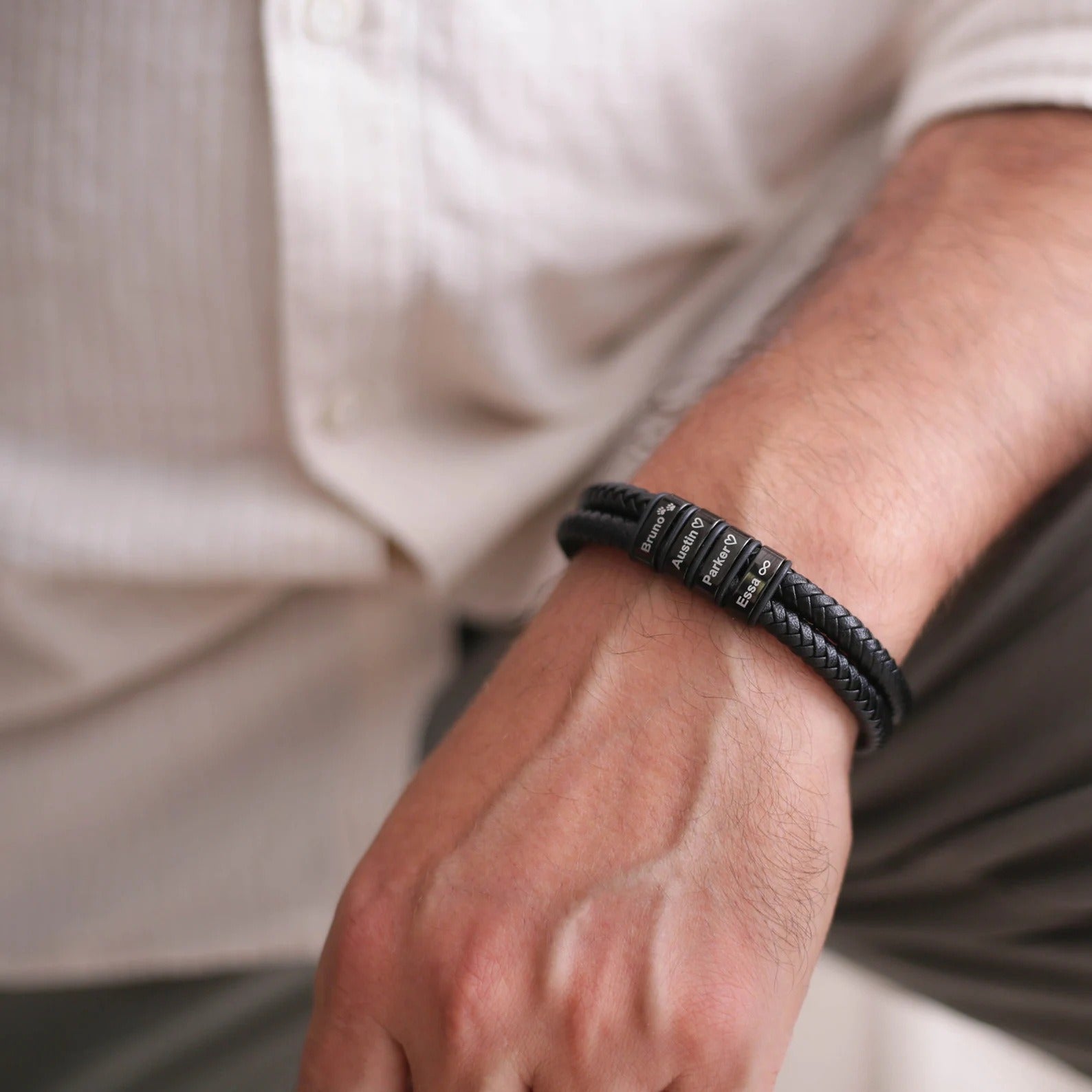 Men's Business Leather Bracelet - Top Grain Cowhide with Stainless Steel Buckle