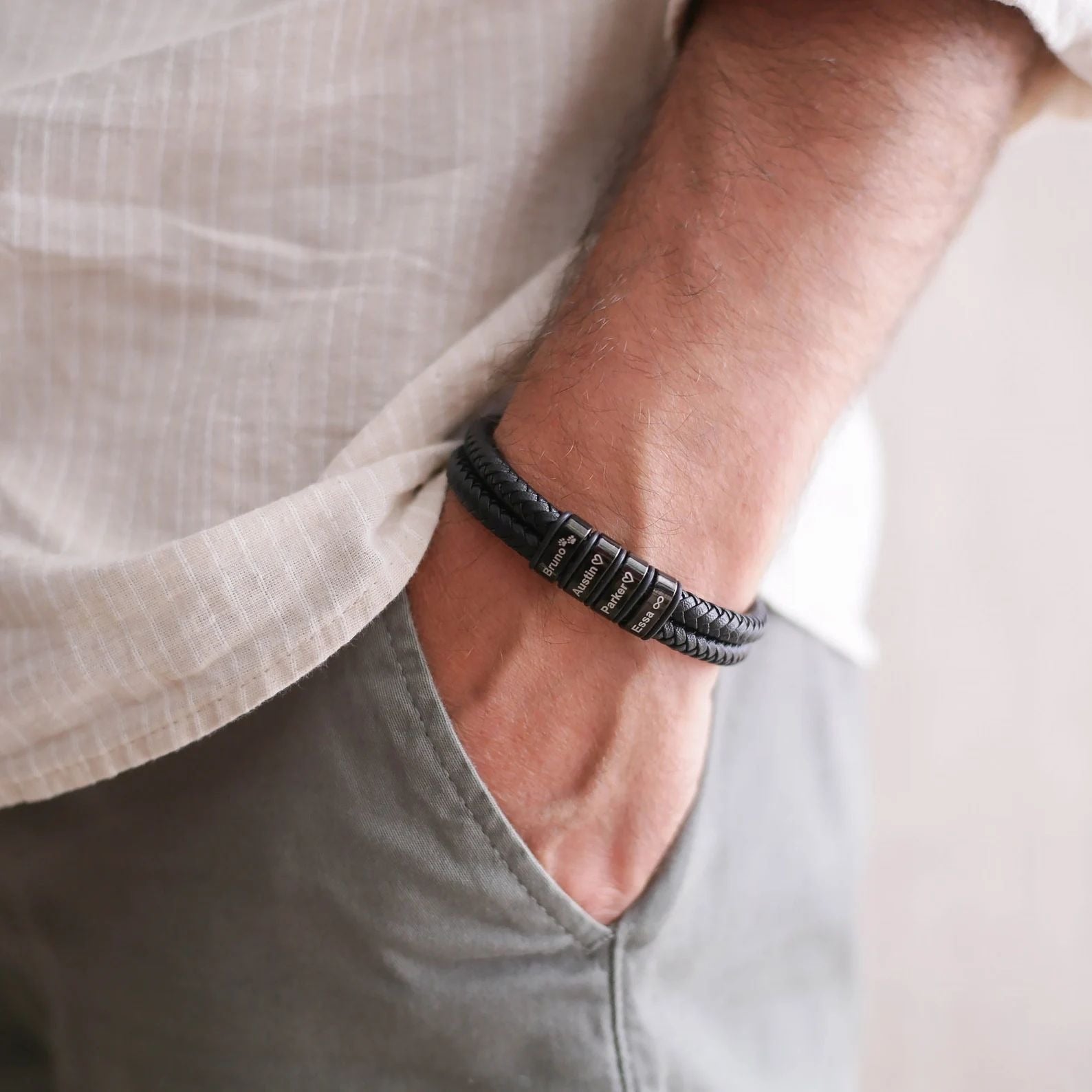 Men's Business Leather Bracelet - Top Grain Cowhide with Stainless Steel Buckle