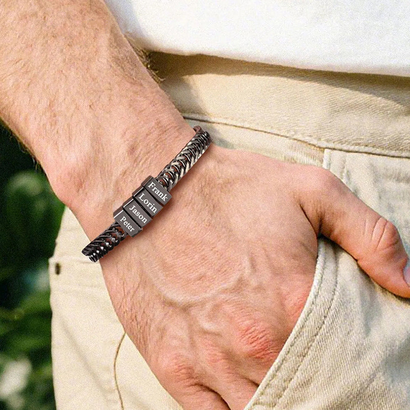 Men's Stainless Steel Bracelet - Father's Day Gift - DIY Name Bead Custom Engraving