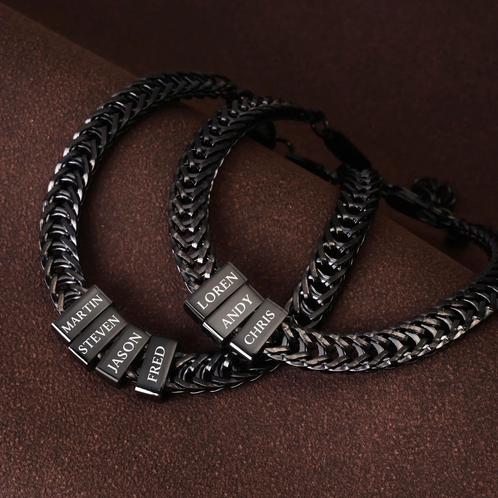 Men's Stainless Steel Bracelet - Father's Day Gift - DIY Name Bead Custom Engraving