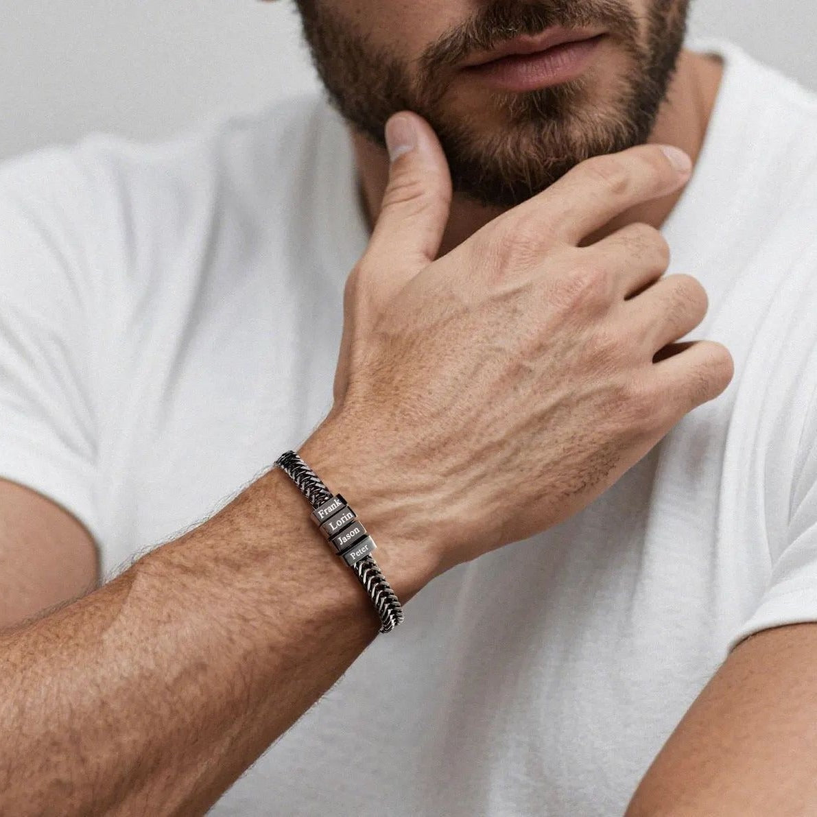 Men's Stainless Steel Bracelet - Father's Day Gift - DIY Name Bead Custom Engraving