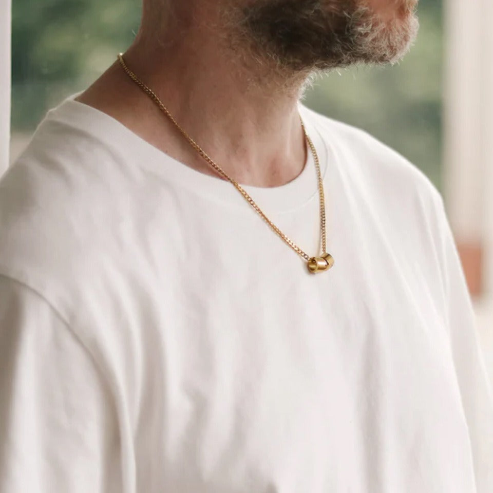 Men's Stainless Steel Necklace - 18K Gold Rotating Bead - DIY Name Pendant - Father's Day Gift