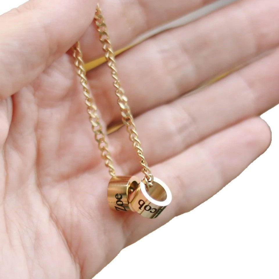 Men's Stainless Steel Necklace - 18K Gold Rotating Bead - DIY Name Pendant - Father's Day Gift