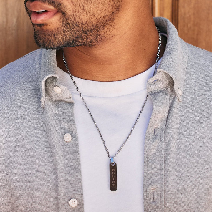 Men's Stainless Steel & Titanium Vertical Tag Necklace - Father's Day Name Engraving Pendant