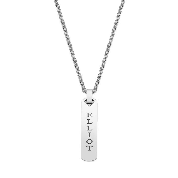 Men's Stainless Steel & Titanium Vertical Tag Necklace - Father's Day Name Engraving Pendant