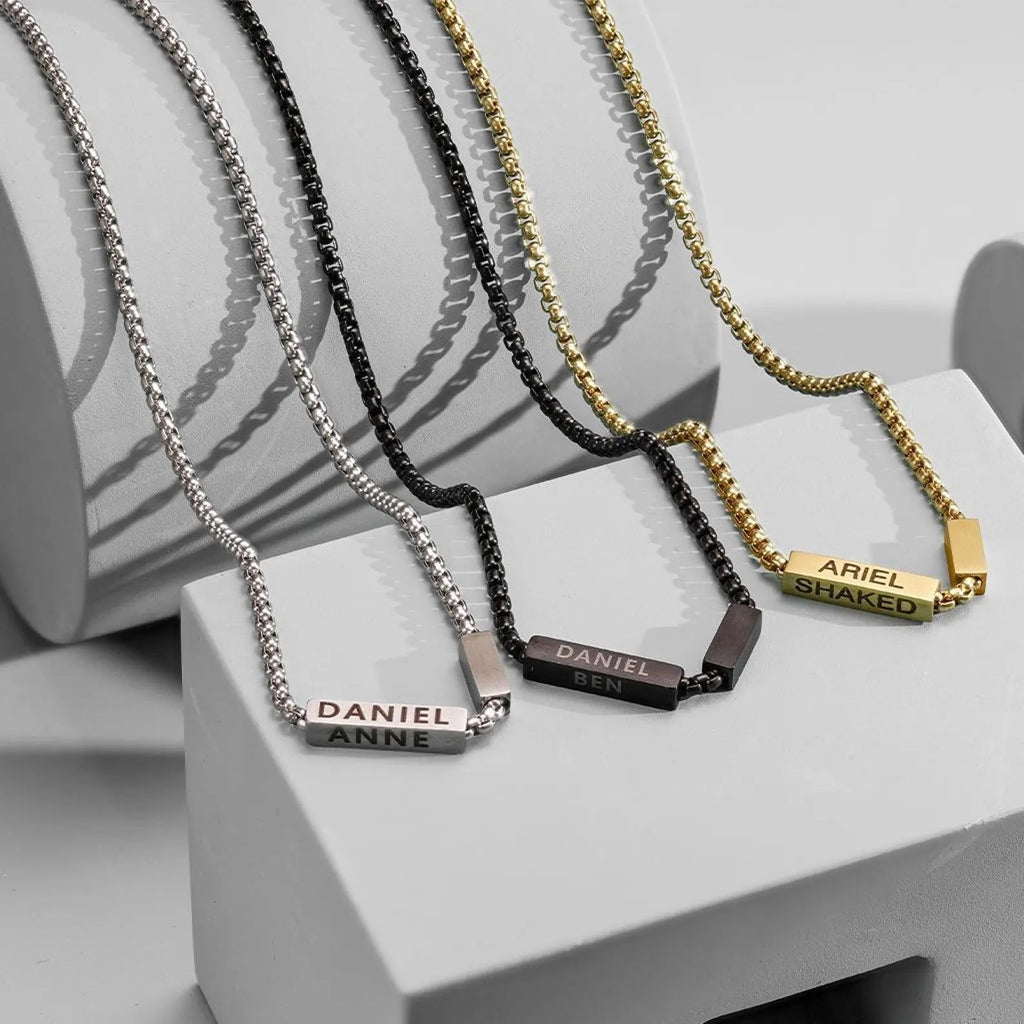New Men's Stainless Steel Necklace | Father's Day DIY Name Pendant (18K Gold Plated)