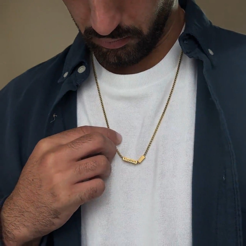 New Men's Stainless Steel Necklace | Father's Day DIY Name Pendant (18K Gold Plated)
