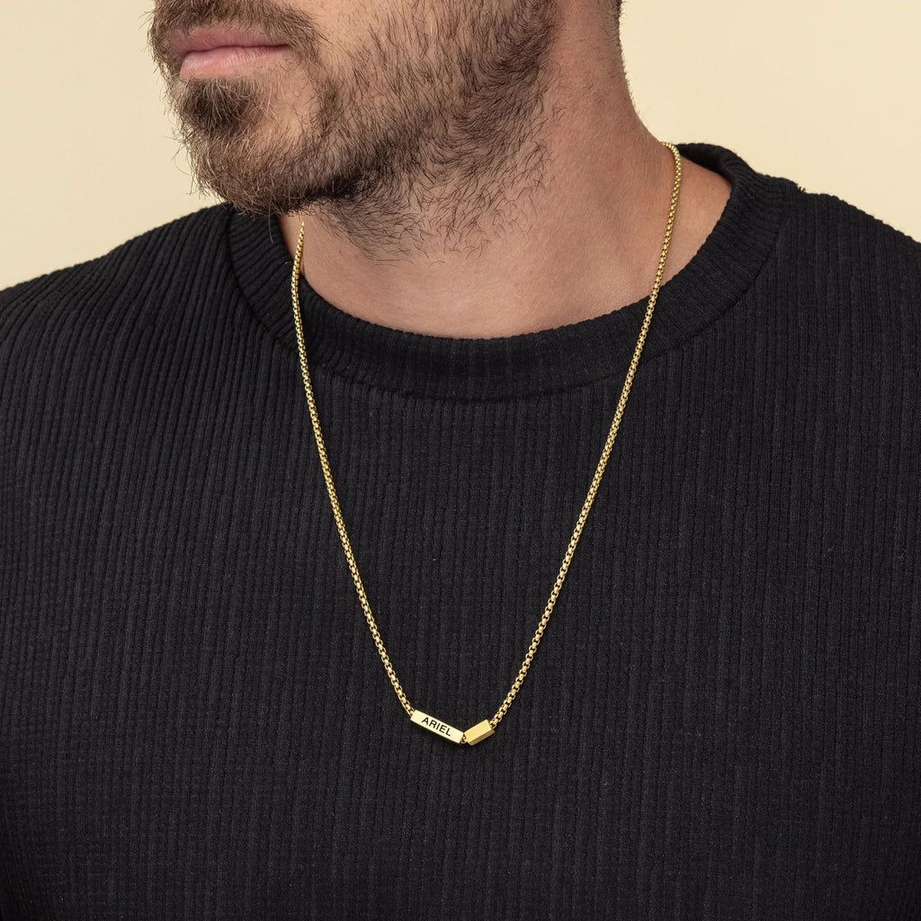 New Men's Stainless Steel Necklace | Father's Day DIY Name Pendant (18K Gold Plated)
