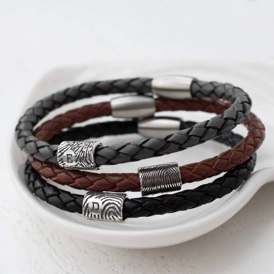 New Unisex Leather Bracelet - Magnetic Clasp - Stainless Steel DIY Letter Beads - Personalized