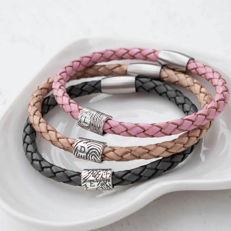 New Unisex Leather Bracelet - Magnetic Clasp - Stainless Steel DIY Letter Beads - Personalized