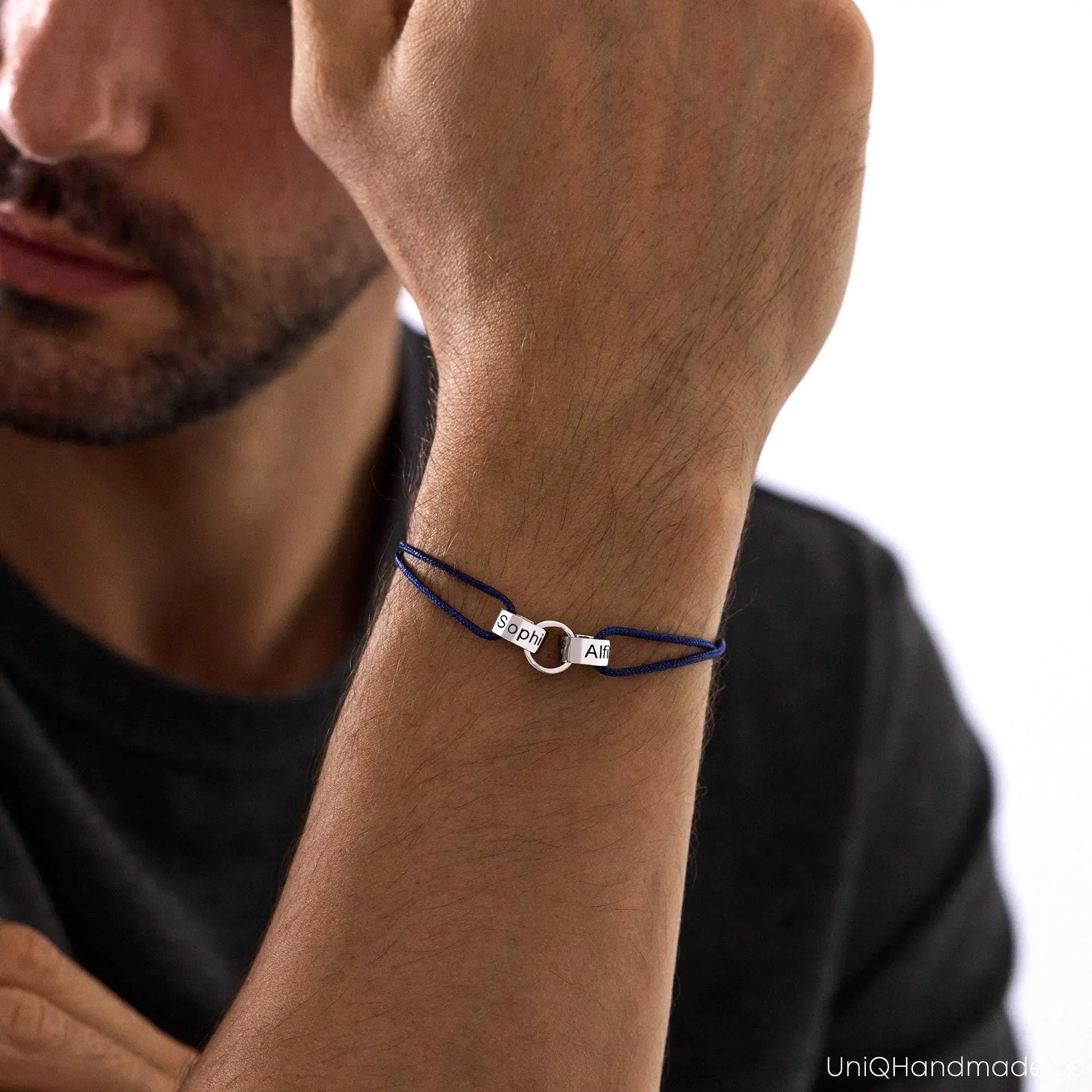 Personalised Men's Interlocking Bracelet | Family Name Dad Gift