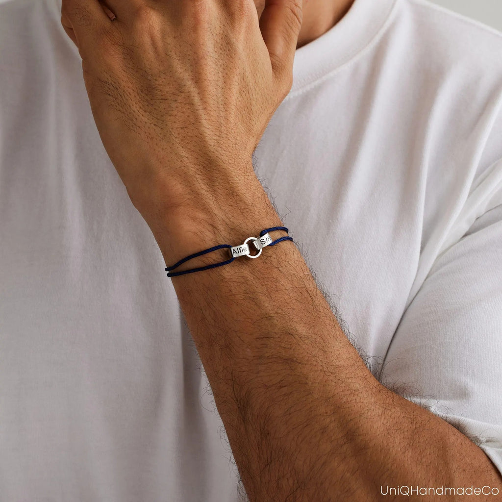 Personalised Men's Interlocking Bracelet | Family Name Dad Gift