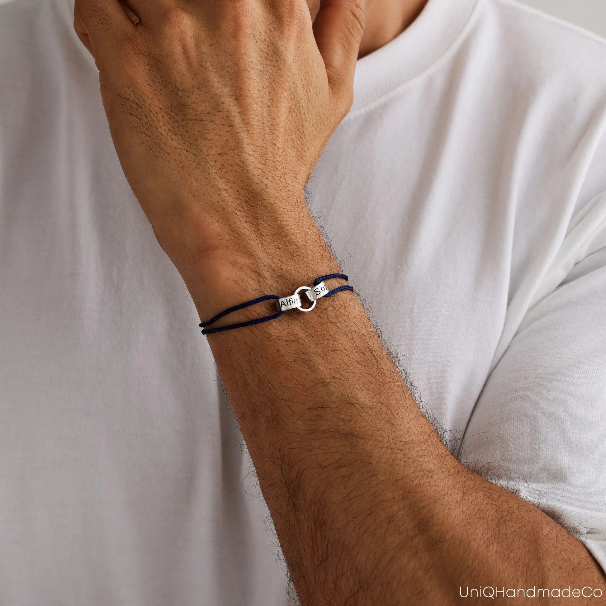 Personalised Men's Interlocking Bracelet | Family Name Dad Gift