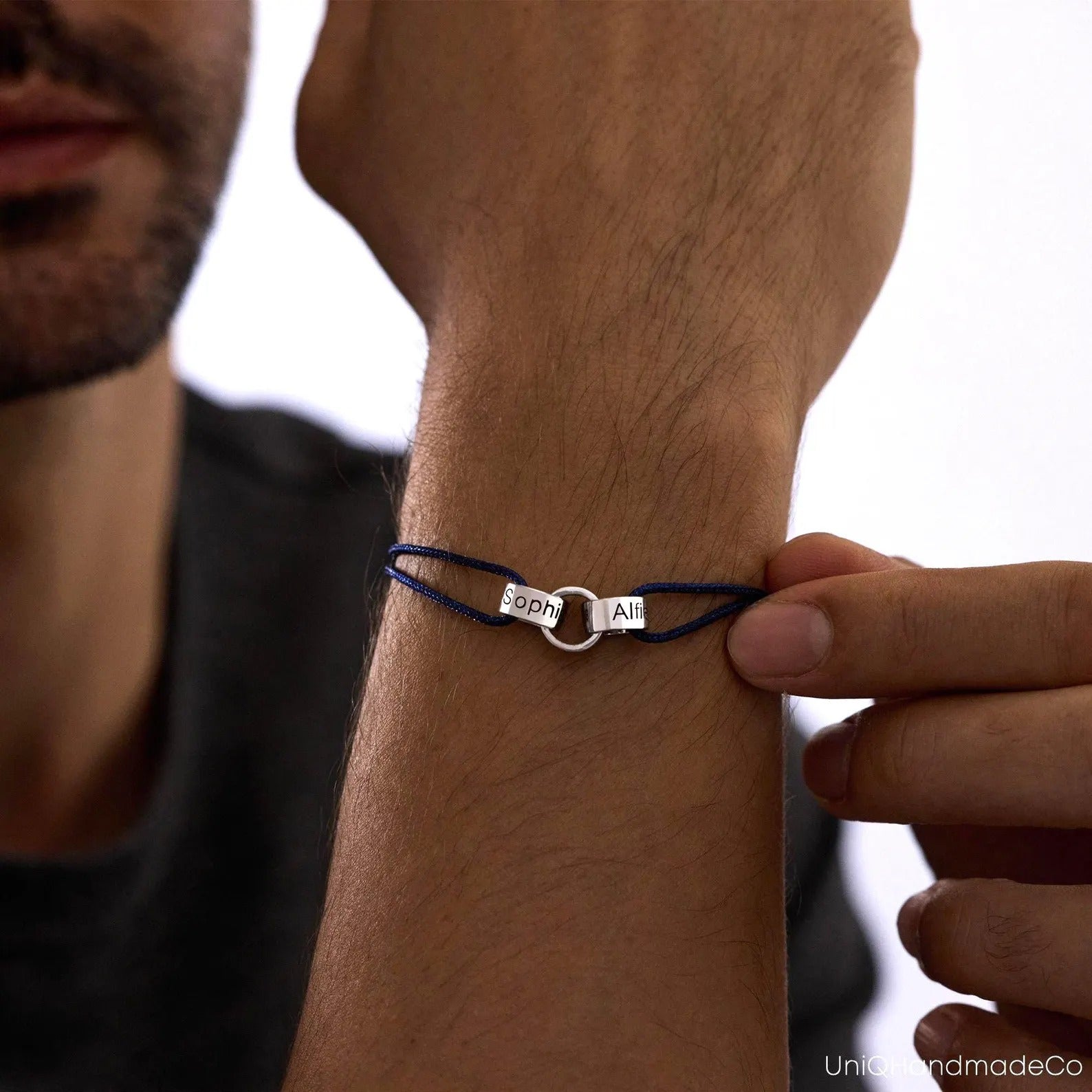 Personalised Men's Interlocking Bracelet | Family Name Dad Gift
