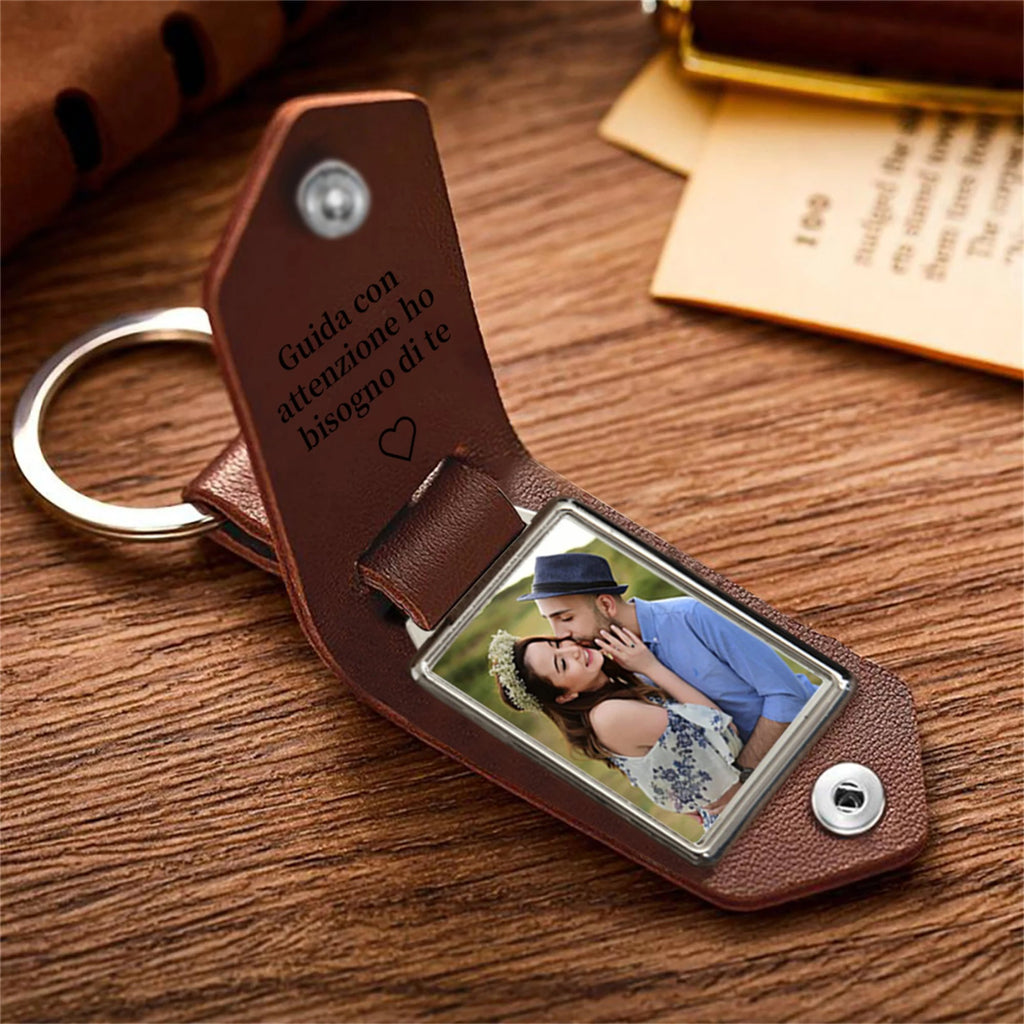 Personalized Mens Leather Keychain with Photo