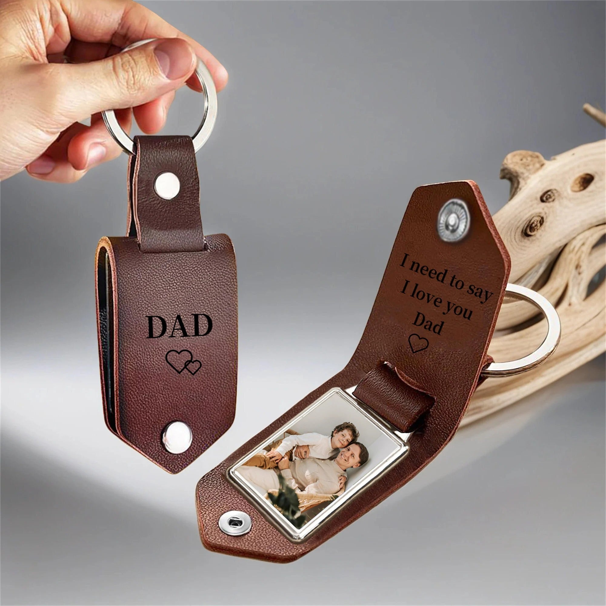 Personalized Mens Leather Keychain with Photo