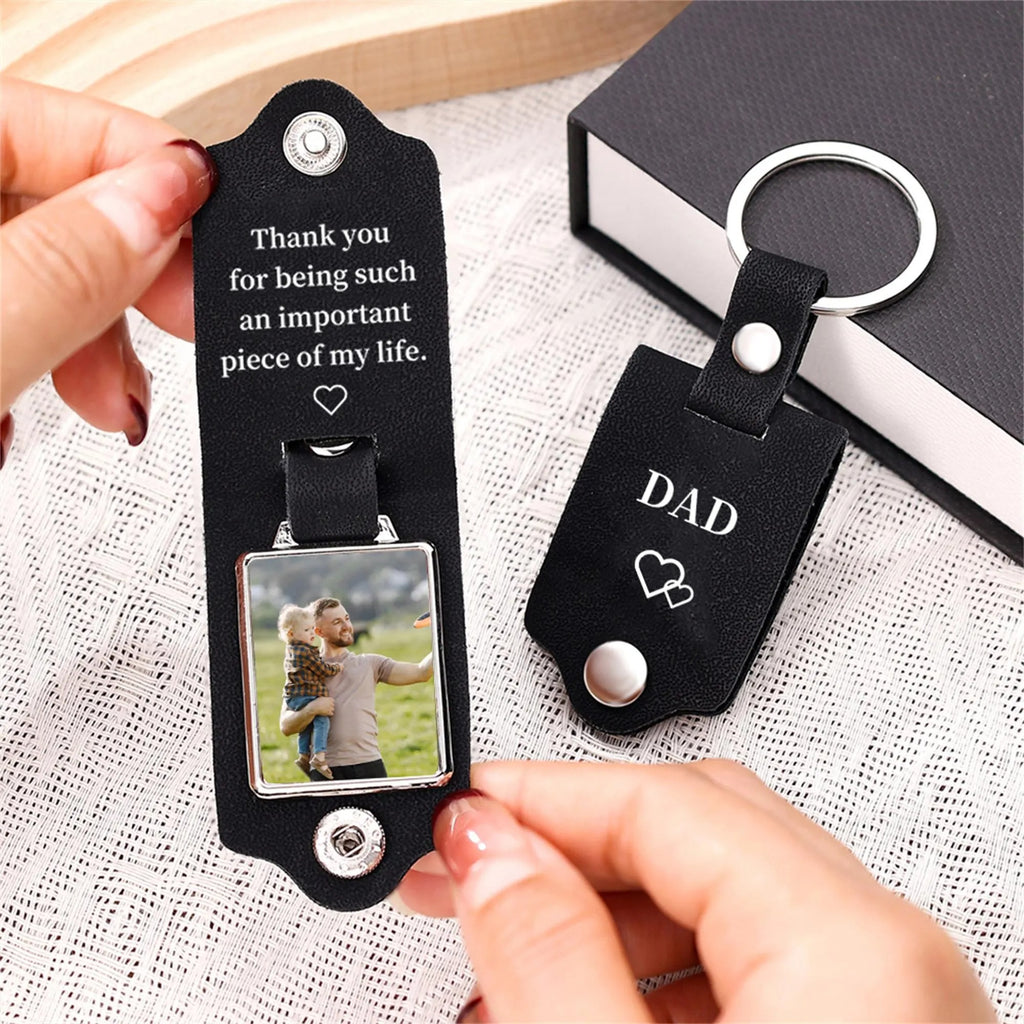 Personalized Mens Leather Keychain with Photo