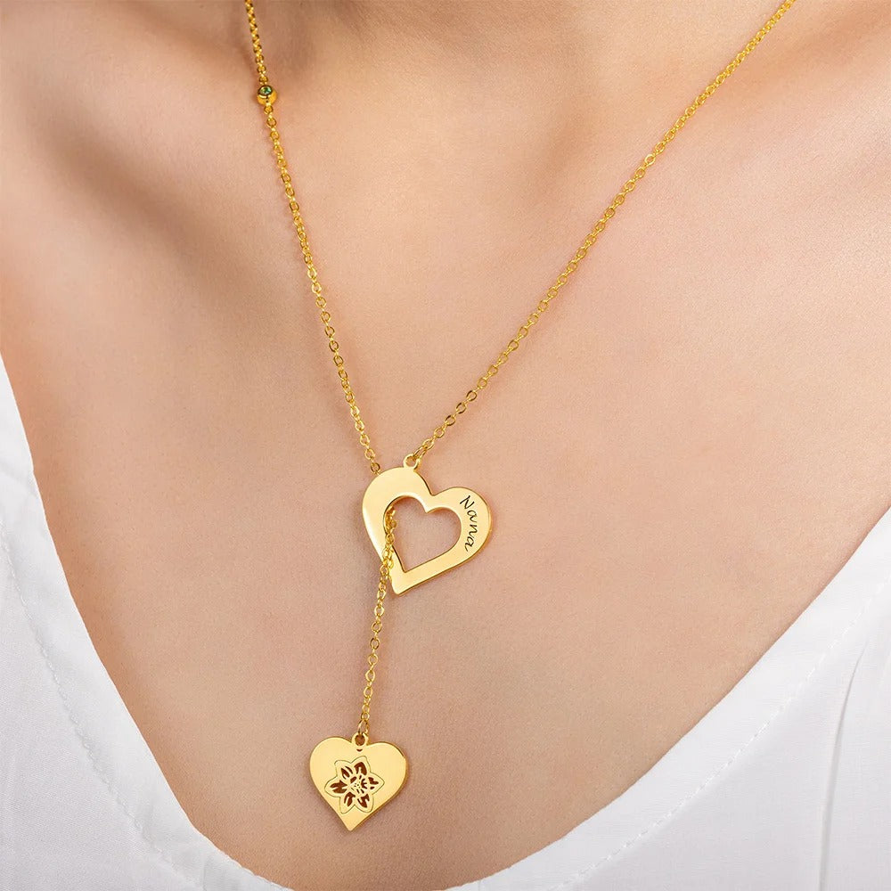 Personalized Birthstone Heart Shape Hollow Pendant Necklace Fine Jewelry With Name Birthday Anniversary Gift