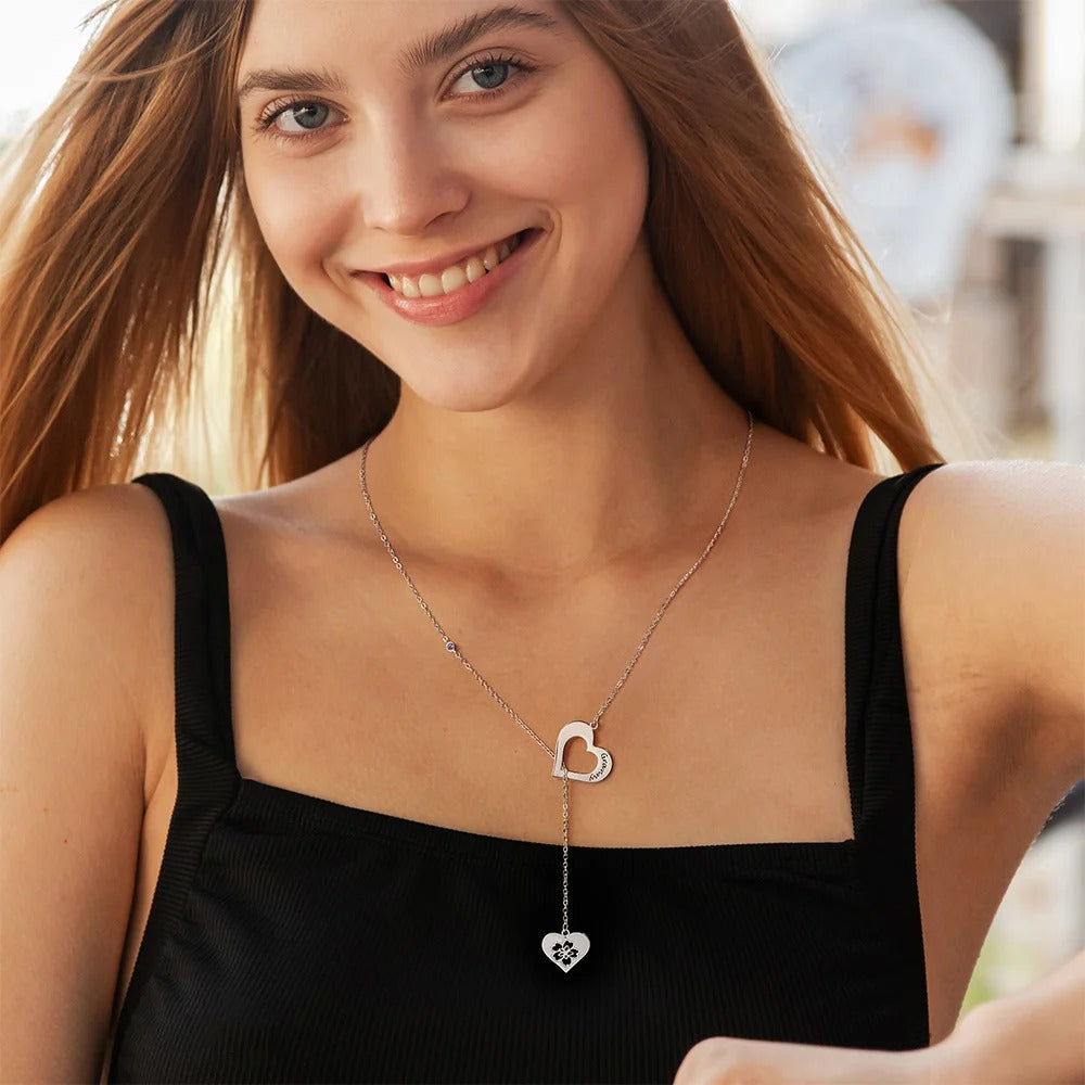 Personalized Birthstone Heart Shape Hollow Pendant Necklace Fine Jewelry With Name Birthday Anniversary Gift