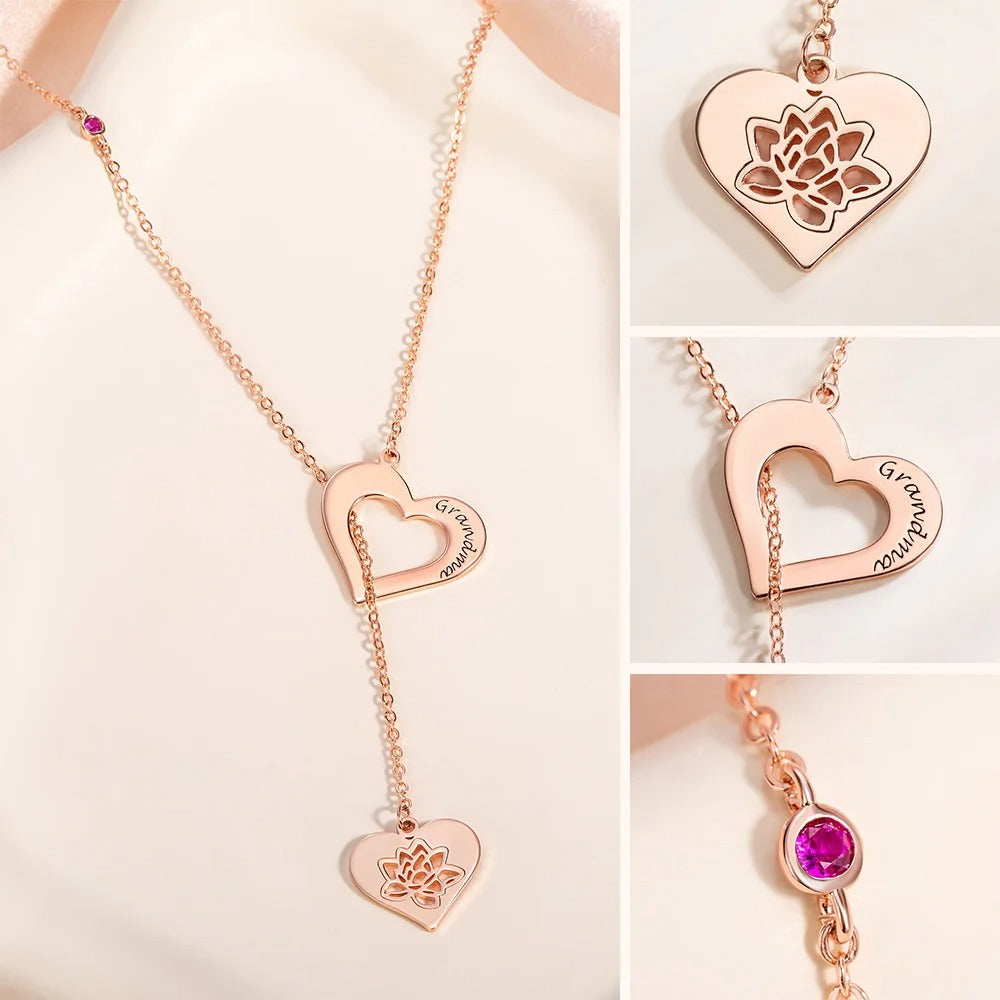 Personalized Birthstone Heart Shape Hollow Pendant Necklace Fine Jewelry With Name Birthday Anniversary Gift