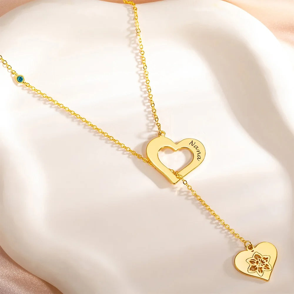 Personalized Birthstone Heart Shape Hollow Pendant Necklace Fine Jewelry With Name Birthday Anniversary Gift