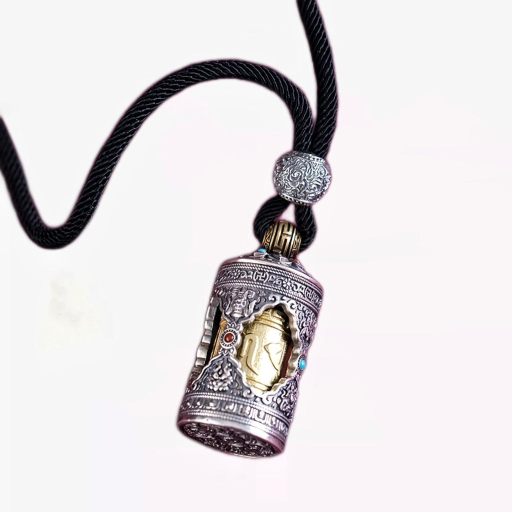 Rotating Prayer Wheel Pendant, 'Mantra Guardian'