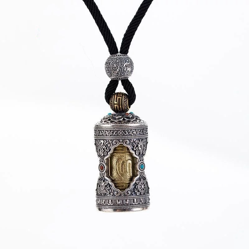 Rotating Prayer Wheel Pendant, 'Mantra Guardian'