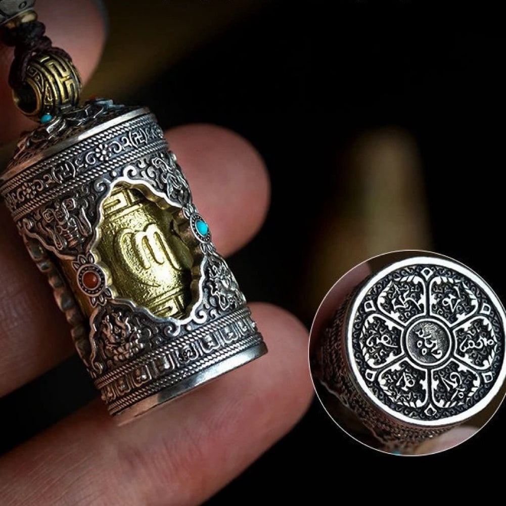 Rotating Prayer Wheel Pendant, 'Mantra Guardian'