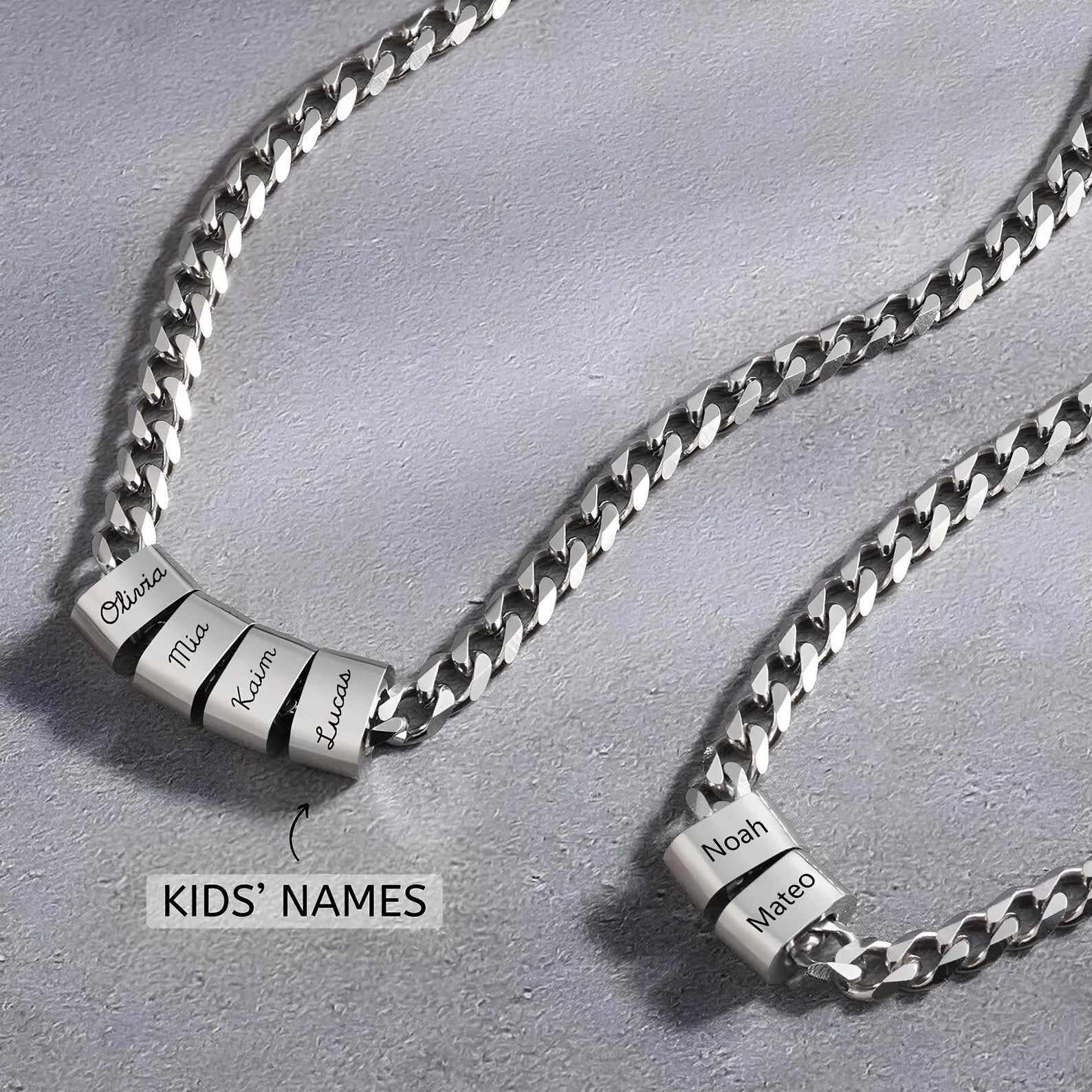 Silver Dad Necklace with Kids' Names | Custom Father's Day Gift