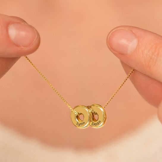 Stainless Steel Flat Bead Slim Necklace | Engraved CZ Pendant Set