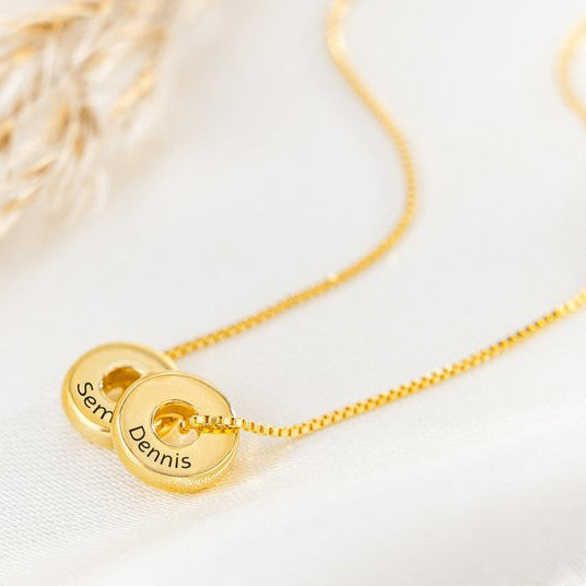 Stainless Steel Flat Bead Slim Necklace | Engraved CZ Pendant Set