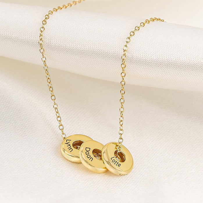 Stainless Steel Flat Bead Slim Necklace | Engraved CZ Pendant Set