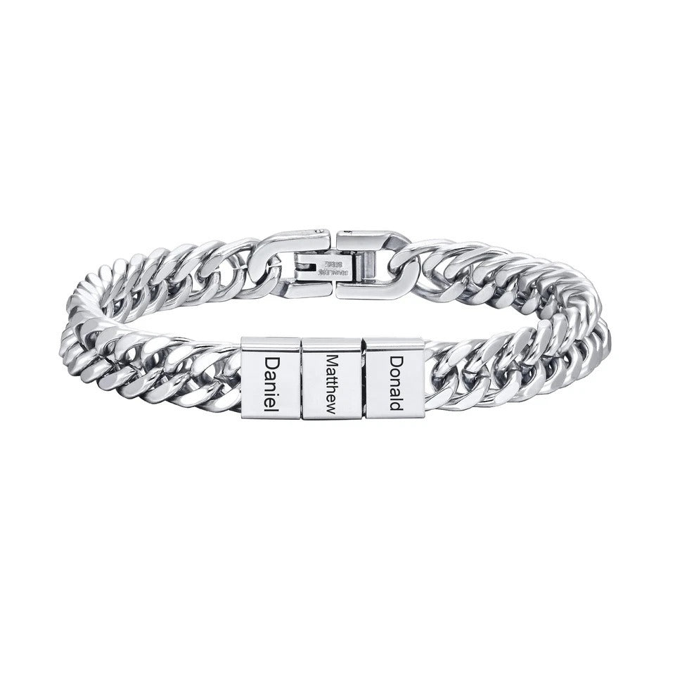 Stainless Steel Men's Bracelet - Custom Engraved with Name - Personalized Handmade
