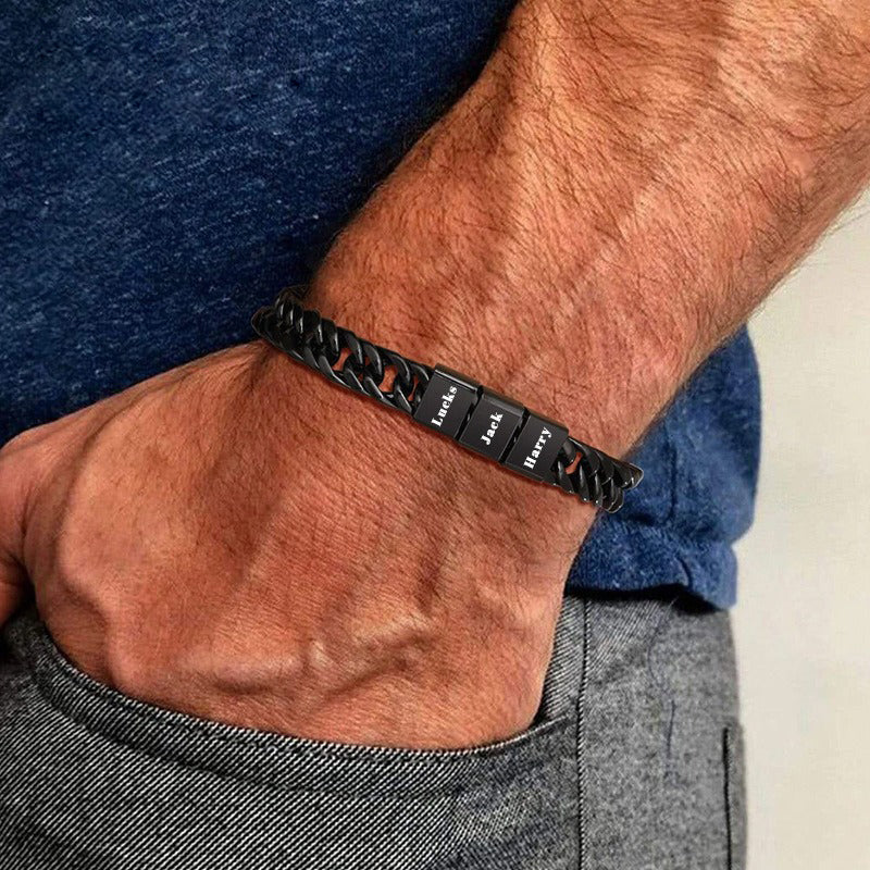 Stainless Steel Men's Bracelet - Custom Engraved with Name - Personalized Handmade