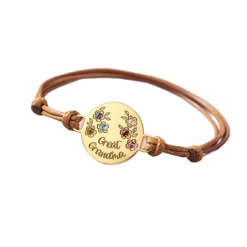 Stainless Steel Round Tag Mother's Day DIY Engraved Bracelet | Birthstone Braided Rope Gift
