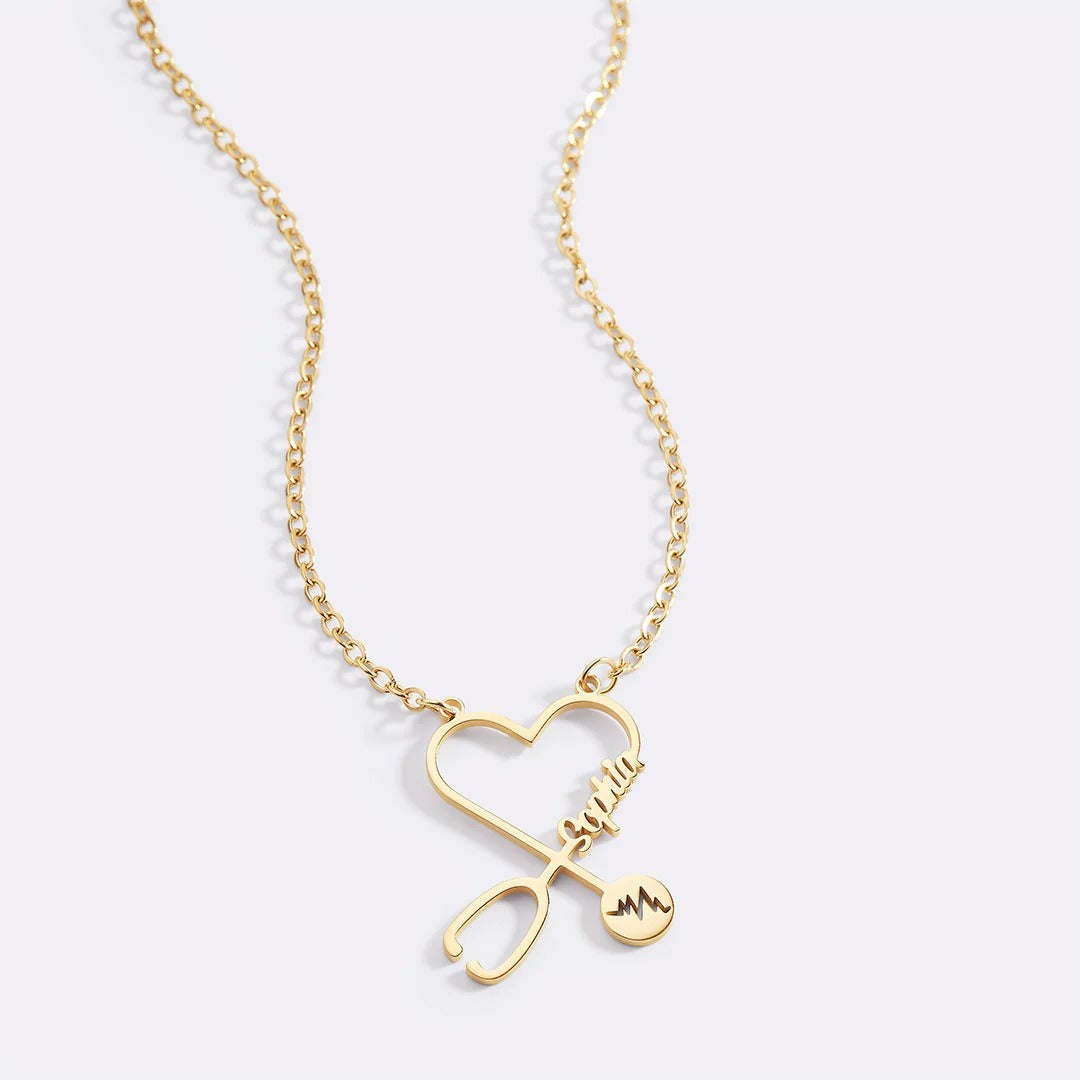 Stainless Steel Stethoscope Necklace | Custom DIY Name Jewelry for Doctors