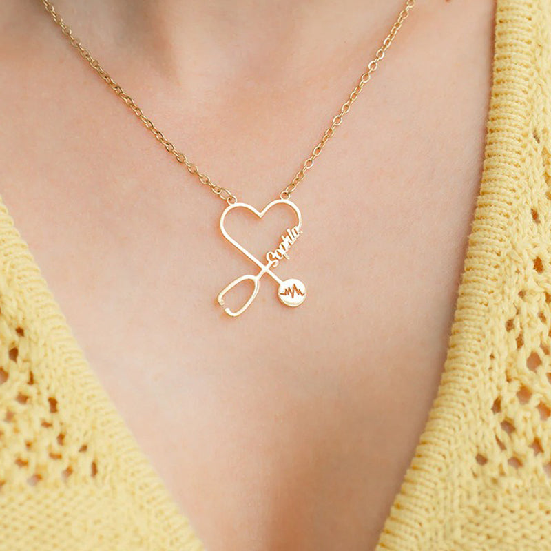 Stainless Steel Stethoscope Necklace | Custom DIY Name Jewelry for Doctors