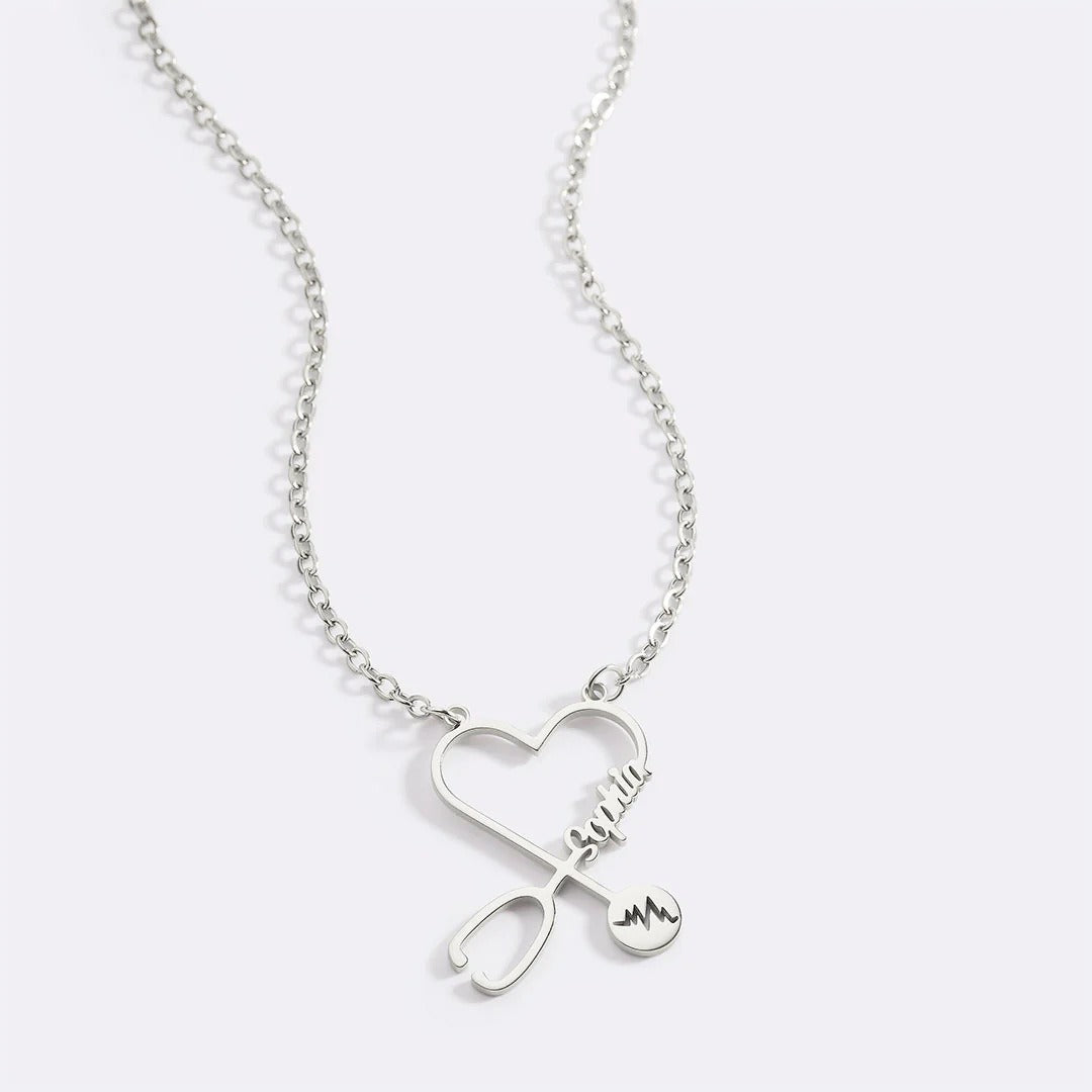 Stainless Steel Stethoscope Necklace | Custom DIY Name Jewelry for Doctors