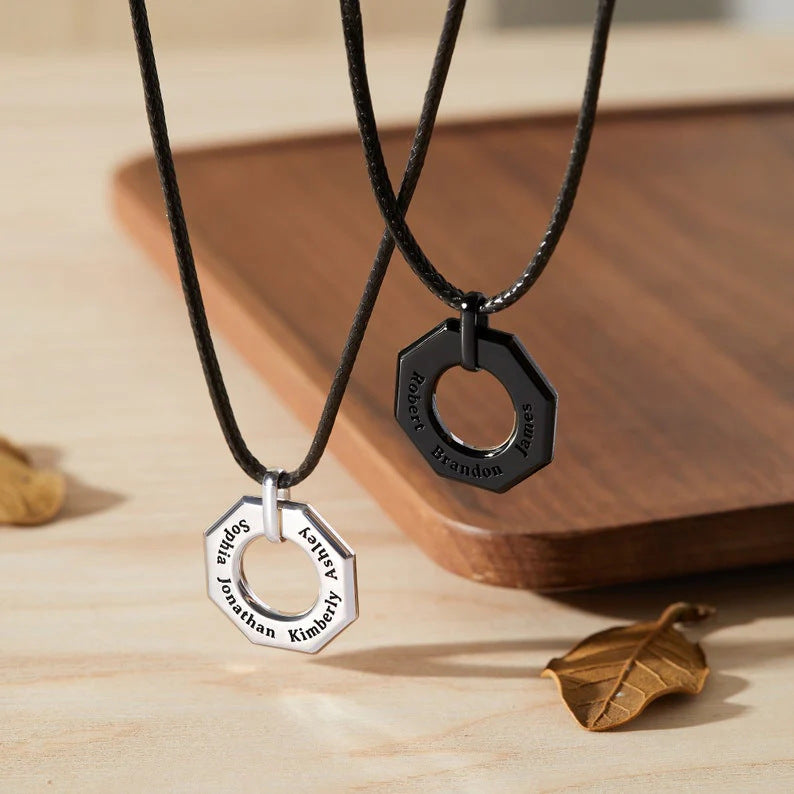 Stylish Men's Stainless Steel Pendant Necklace - Father's Day Gift - DIY Name Leather Cord Necklace