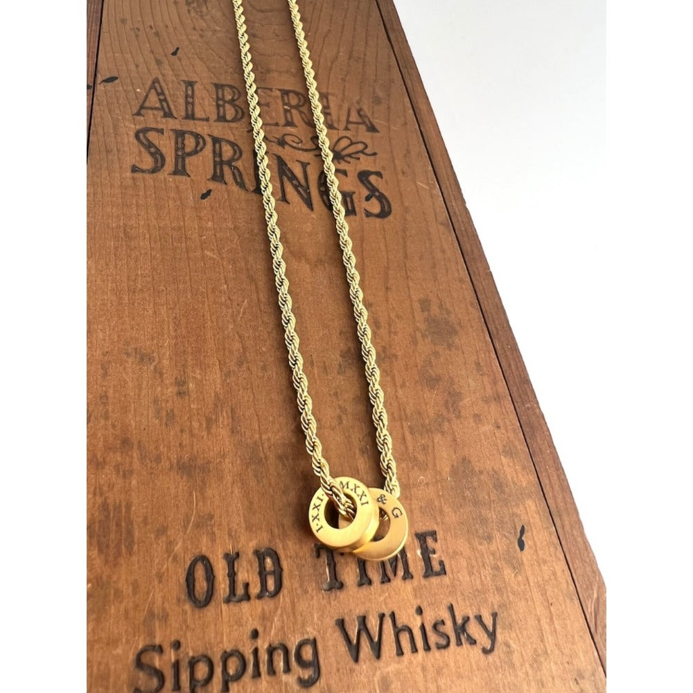 Personalized Coin Necklace with Rope Chain - Circle Pendant Necklace