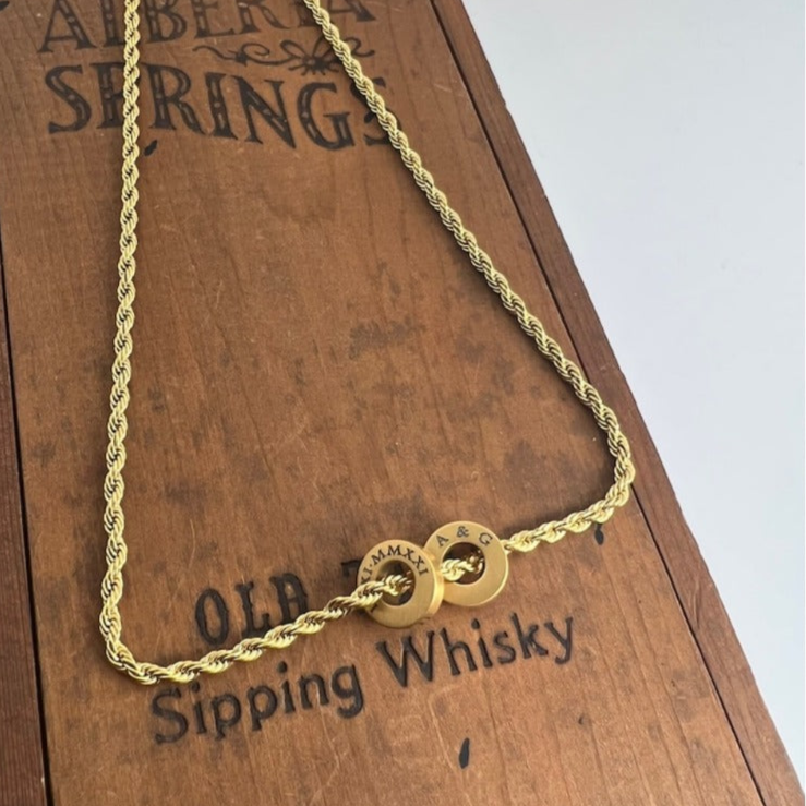 Personalized Coin Necklace with Rope Chain - Circle Pendant Necklace