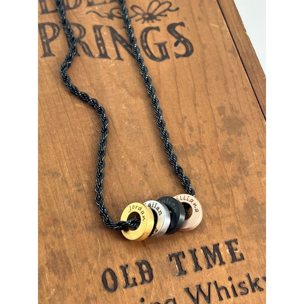 Personalized Coin Necklace with Rope Chain - Circle Pendant Necklace