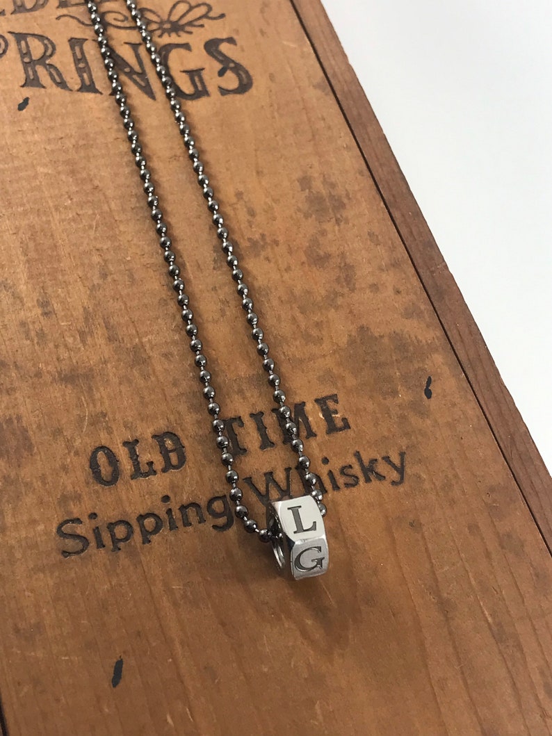 Industrial Nut Custom Pendant - Circle Bead Necklace - 6 Side Engraved