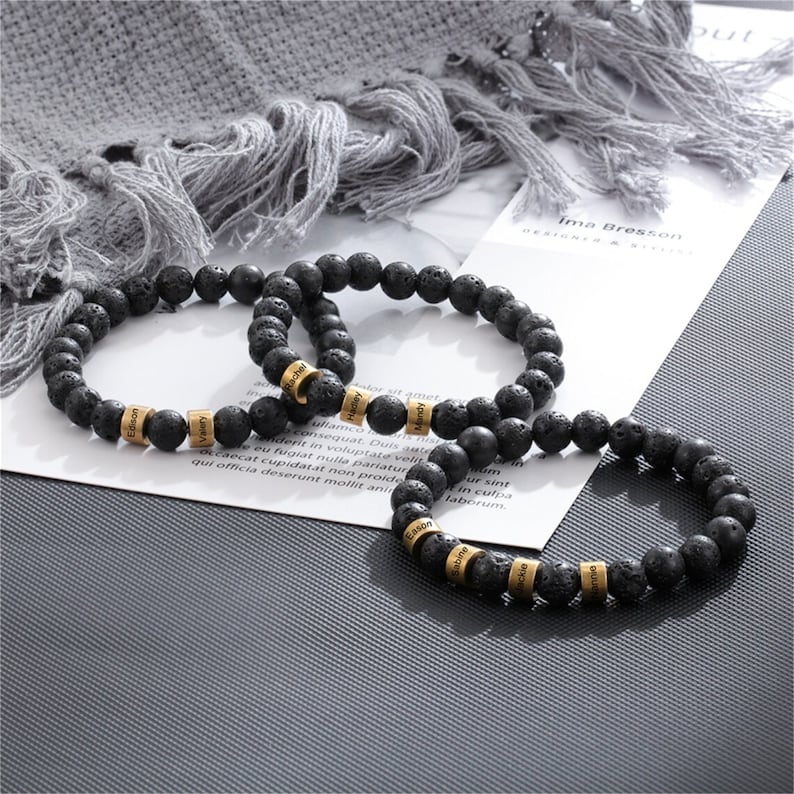 Custom Name Lava Stone Bead Bracelet
