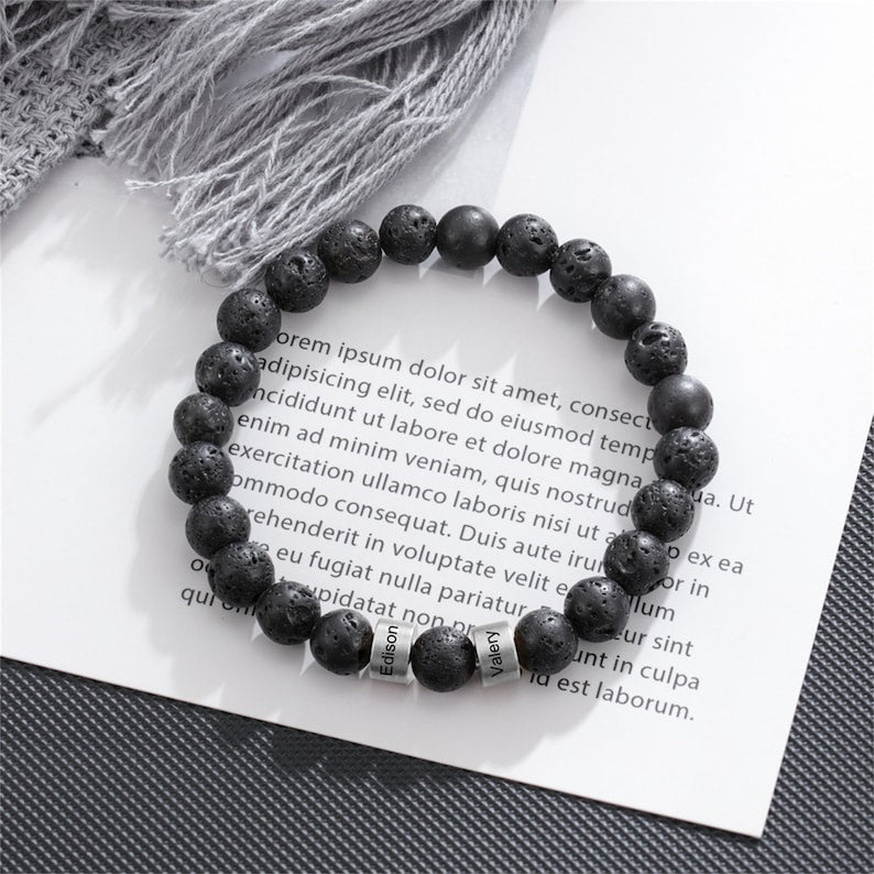 Custom Name Lava Stone Bead Bracelet