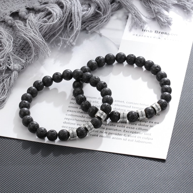 Custom Name Lava Stone Bead Bracelet